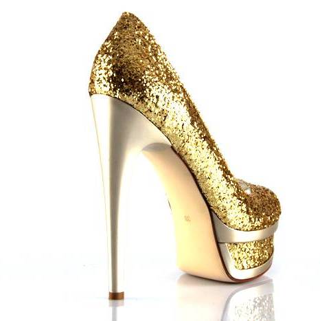 gold simli platformlu bayan ayakkabı modeli