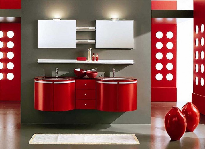 kırmızı modern banyo dolabı
