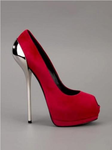 lame topuklu kırmızı süet ayakkabı modeli