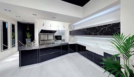 siyah beyaz desenli kapak mutfak dolabı