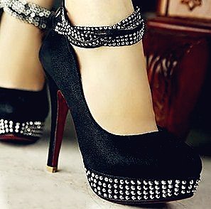 siyah taşlı topuklu abiye bayan ayakkabı