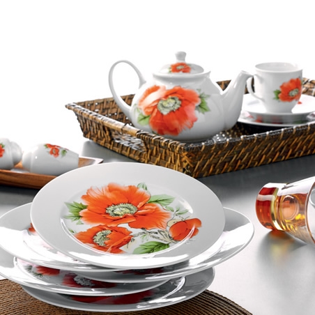 kütahya porselen turuncu çiçekli kahvaltı takımı