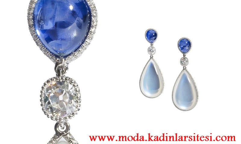 moonstone & sapphire pırlanta küpe modeli