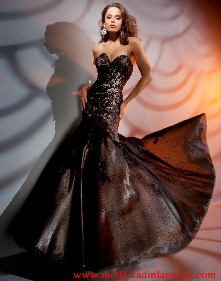 siyah balık model gece elbisesi modeli