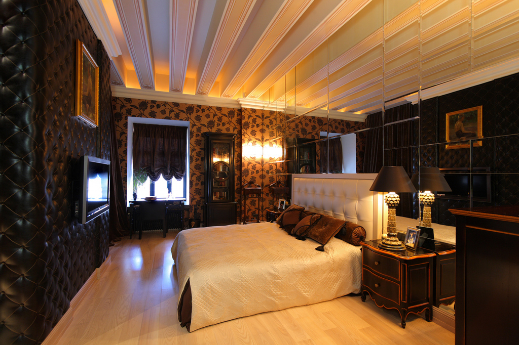 siyah krem yatak odası modeli