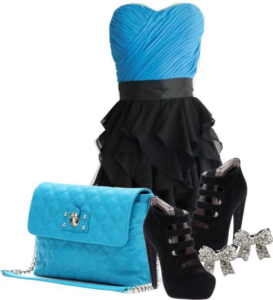 mavi siyah elbise kombin modeli